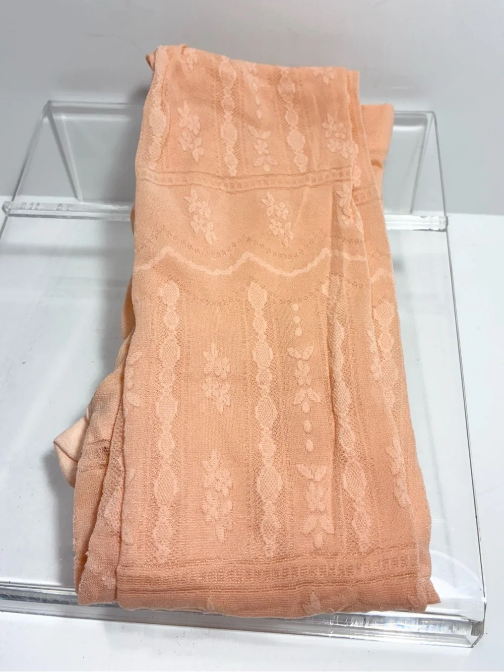 2 Pairs Y2K Peach Floral Jacquard & Ivory Open Knit ITALY MADE Tights Lot Sz M/L